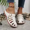 Pantuflas de cuña peep-toe para mujer transfronterizas con tiras caladas y diseño de velcro, sandalias de cuña casual sin espalda para dropshipping
