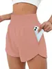 Pantalones Cortos Deportivos para Mujer Cintura Alta Correr Yoga Falso Dos Piezas Anti-rozaduras Gimnasio Elásticos Ejercicio Adelgazantes Ajustados