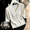 ¡Un disparo real! ¡Un disparo real! Nuevo top de punto de otoño 2026 con cuello en V y manga de tres cuartos, camiseta básica para mujer de principios de otoño