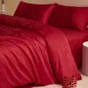 Juego Festivo Rojo de Lujo Ligero de Cuatro Piezas para Boda, Juego de Funda Nórdica de Algodón Lavado de Gama Alta Estilo Nuevo de Tres Piezas