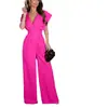 En Stock Primavera/Verano 2025 Comercio Exterior Transfronterizo Ropa para Mujer Amazon Aliexpress Nuevo Mono de Color Sólido con Cuello en V y Cintura Ceñida