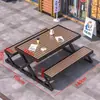 Juego Integrado de Mesa y Sillas para Exteriores para Plaza Comercial, Mesa y Sillas de Ocio para Patio, Parque al Aire Libre con Protección Solar, Mesa y Sillas de Comedor de Madera Plástica