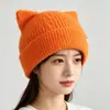 Gorro de Punto con Orejas de Gato Lindas Orejas de Gato 3D Gorro de Lana Otoño Invierno Etiqueta de Tela para Mujer Calentador Gorro de Punto