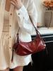 Bolso de Hombro Retro Rojo Texturizado Avanzado Piel Suave para Viajes Diarios Mujer 2025 Nuevo de Moda Bolso de Brazo Estilo Chica Popular
