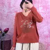 Suéter de Tricô Digital Estampado com Decote V Novo para Primavera de 2026 para Mulheres, Manga Longa, Caimento Solto, Emagrecedor, Suéter Top Estilo Commuter