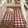 Tapetes de chão com tema de Natal transfronteiriços, tapetes de chão xadrez, tapetes de chão de cozinha, tapetes de chão resistentes a manchas, resistentes a óleo e absorventes, um conjunto de dois, com base antiderrapante