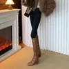 Novas Botas Elásticas com Fivela 2026 Design Feminino Salto Bloco Botas de Cano Alto Estilo Bota de Cavaleiro Botas Longas Acima do Joelho Tamanho Plus Outono/Inverno