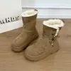Botas de nieve botas de mujer cálidas de algodón botas cortas 2026 hebilla invierno dos usos moda suela gruesa casual adelgazante