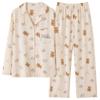 Pijamas de primavera y otoño de 2024, nuevos pantalones de manga larga, cárdigan de talla grande para mujer, ropa de casa con dibujos de osos.