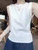 Elegante Camiseta sin Mangas Cómoda de Algodón para Mujer, Camiseta Básica Simple de Verano para Usar Debajo, Camiseta sin Mangas Versátil de Estilo Coreano para Usar Encima