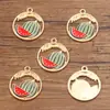 Accesorios para Joyería de Aleación DIY KC Oro Esmalte Goteado Encanto Fruta Fresa Sandía Cereza Colgante Redondo Calado