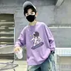 Camiseta de manga comprida para meninos, roupa infantil de primavera e outono, novo modelo 2026, camiseta base 100% algodão puro, top moderno para crianças mais velhas