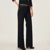 Elegantes Jeans Acampanados de Cintura Alta para Mujer, Color Sólido Simple, Elásticos, Ajustados, Pierna Ancha, Pantalones Largos Negros Caídos