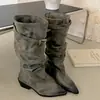Botas Largas de Mujer con Punta Fina y Tacón Grueso 2026 Nuevas Botas Adelgazantes que Aumentan la Altura para Mujeres Petites para Combinar con Faldas