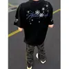 Camiseta de Manga Corta Bordada con Letra de Copo de Nieve Estilo Americano para Hombre y Mujer, Estilo Verano, Algodón Puro, Corte Holgado, Top Bordado Versátil para Pareja