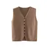 Colete Cardigan de Cashmere 100% Puro de Botão Único Feminino Outono Inverno Novo Gola V Sem Mangas Malha Suéter Emagrecedor Xale