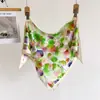 Lenço Triângulo de Seda Sintética Estampado com Padrão Floral Estilo Coreano, Lenço de Proteção Solar, Lenço de Pescoço, Lenço de Seda Feminino, Lenço de Pescoço, Lenço de Cabeça, Lenço