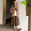 Saia feminina de lã xadrez, inverno retrô de cintura alta, saia rodada, saia em A forrada com fleece, saia de comprimento médio com um visual sofisticado