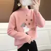 Suéter de Gola Alta Meia-Calça para Mulheres, Novo Estilo Outono e Inverno, Elegante Top de Veludo Mink, Peça Curta para Sobrepor, Camisa Básica de Tricô para Mulheres, Mangas Longas