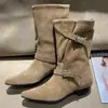 Botas sin cordones 2026 otoño e invierno moda botas sin cordones hasta la rodilla punta redonda con aumento interno de altura y sensación relajada, botas de gamuza para mujer