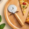 Faca de pizza de aço inoxidável com cabo de madeira, faca para pizza crocante, faca para panqueca, fogão, rolo único, faca para cortar pizza, bolo, assar