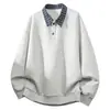 Sudadera de retazos a cuadros de dos piezas falsas para hombre, cuello polo, holgada, manga larga, nueva 2026
