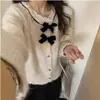 Estilo Coreano 2025 Primavera y Otoño Nuevo Estilo Pequeño Lazo Fragante Suéter Suave y Ceroso Cárdigan para Mujer Encaje Botón de Corazón Chaqueta de Punto
