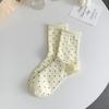 [Calcetines de Algodón] Calcetines de Punto con Borde Enrollado de Lunares para Mujer, Calcetines de Media Pantorrilla, Antiolor, Absorbentes de Sudor, Estilo Delgado de Verano, Transpirables para Primavera y Otoño, Calcetines Holgados