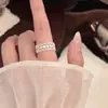 Anillo Abierto de Perla Cuadrada y Cuenta Redonda Metálica Plegada Anillo para Dedo Índice de Personalidad Estilo Frío ins Anillo de Moda Tendencia