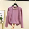 Camiseta interna de gola redonda, novo estilo outono e inverno, feminina, modelagem solta, versátil, top de manga comprida espesso e quente