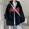 Moletom Cardigan com Estampa de Carta Americana Masculino Tendência Primavera & Outono Design de Marca Casual Top Outono e Inverno Jaqueta com Capuz de Veludo