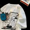 Camiseta de Manga Corta Pesada de Verano para Hombre Nueva Marca de Tendencia Retro Americana Tops Holgados de Media Manga para Adolescentes y Niños
