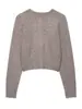 Chaqueta de Punto Simple de Dos Colores con Botones para Mujer, Cuello Redondo, Abotonadura Sencilla, Estilo Transfronterizo Europeo y Americano, Suéter Cárdigan Casual de Otoño e Invierno