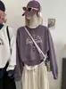Moletom KEKEZOON com estampa de letras e gola redonda, top casual feminino de corte solto, versátil para o outono, camisa de manga comprida estilo coreano, 9063