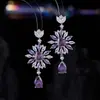 Brincos Europeus e Americanos de Luxo Leve Cruzados com Flor de Zircônia, Design Geométrico Longo, Sensação de Alto Padrão, Brincos de Agulha de Prata, Acessórios de Joalheria
