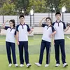 Conjunto de uniforme escolar de verano para estudiantes de secundaria, atuendos de pareja de algodón de manga corta para niños y niñas, uniforme de clase deportivo de dos piezas para escuela secundaria y primaria