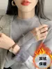 Suéter de Punto Suave y Esponjoso de Color Sólido con Cuello Semi-Alto para Mujer, Grueso y Cálido para Otoño e Invierno, Top Básico Simple Interior