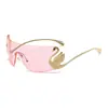 Gafas de sol de una sola pieza sin montura con borde metálico de cisne pequeño, Gafas de sol de moda callejera personalizadas para mujer, Gafas transfronterizas europeas y americanas de alta gama