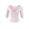 Camiseta de Manga Media Sexy de Lyocell Tencel para Chica Caliente, Nuevo Estilo de Verano, Top Corto con Lazo en el Pecho y Cintura Entallada