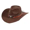 Sombrero Vaquero Occidental de Bloques de Color con Cinturón, Sombrero Transfronterizo de Amazon, Estilo Étnico Vintage Versátil Sombrero de Jazz, Bombín