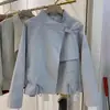Chaqueta Corta con Cintura de Cordón y Cuello Alto para Mujer, Nueva Versión Coreana Primavera y Otoño 2026, Corte Holgado, Adelgazante, Casual Petite, Gabardina