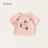 Bangxuan Huzhou Zhili Roupa Infantil Camiseta Infantil Verão Novo Bordado de Coelho Meninas Manga Curta Laço Top para Bebê