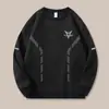 Camiseta de Manga Comprida Masculina Outono e Inverno Ins Marca Tendência Solta Espessada Casual Camada Base Estudantes Jovens Estampada Gola Redonda Moletom