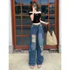 Jeans anchos rotos para mujer, estilo fino de verano 2026 nuevo modelo, adelgazantes, holgados, fluidos, de pierna recta de alta gama, pantalones casuales de longitud hasta el suelo