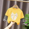Camiseta de manga larga con retazos de algodón puro para niñas, top de algodón puro para primavera y otoño para niños, camiseta básica para niños mayores, ropa para niños