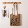 Bolsa de Ombro de Palha Trançada Bordada com Letra da Moda Nova Bolsa de Palha Vazada Bolsa Trançada Estilo Férias Bolsa de Praia Bolsa Feminina Versátil