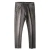 Estación europea primavera y verano fino importado mezclilla lavado a piedra molino gris ahumado elástico recto ajustado delgado jeans moda hombre