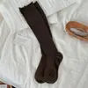Calcetines de Malla Beige Huecos Estilo Miu para Mujer, Calcetines Gruesos de Punto Patchwork Estilo Japonés de Cintura Alta Caídos Combinados con Botines