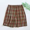 Nova coleção de verão: Shorts xadrez de algodão lavado masculino, casual e estiloso, disponível em tamanhos grandes, com tecido respirável e que absorve o suor