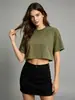 Nuevo Estilo Transfronterizo Lavado Americano Desgastado Camiseta de Chica Picante para Mujer Manga Corta Retro Copos de Nieve Fritos Logo Bordado Impreso para Mujer